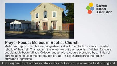 Prayer Focus: Melbourn Baptist Church