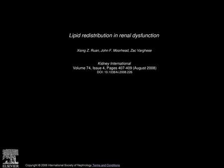 Lipid redistribution in renal dysfunction