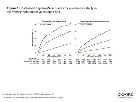 Figure 1 Unadjusted Kaplan–Meier curves for all-cause mortality in the transcatheter mitral valve repair and ... Figure 1 Unadjusted Kaplan–Meier curves.
