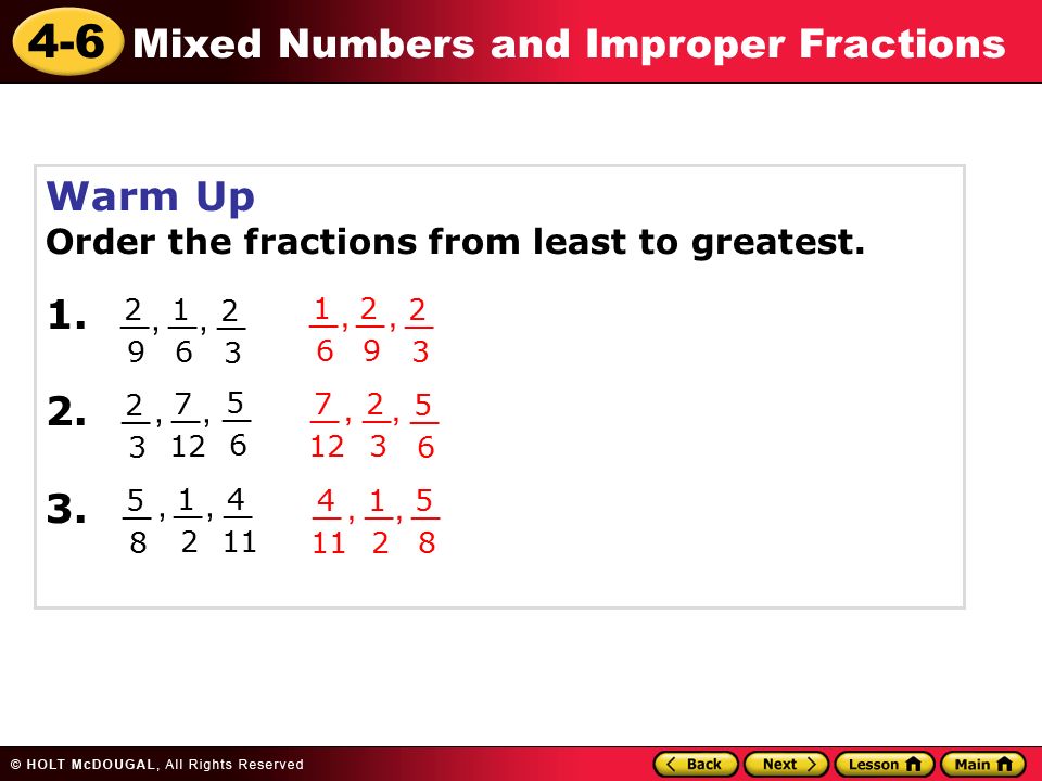 4 6 Mixed Numbers And Improper Fractions Warm Up Order The Fractions From Least To Greatest Ppt Download