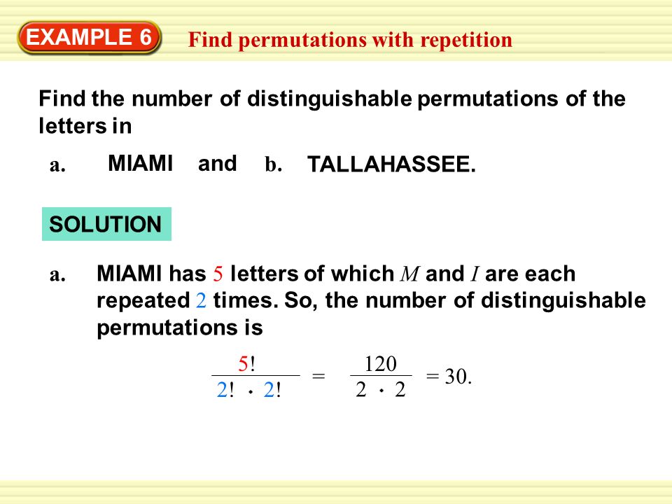 EXAMPLE 6 Find permutations with repetition - ppt video online download