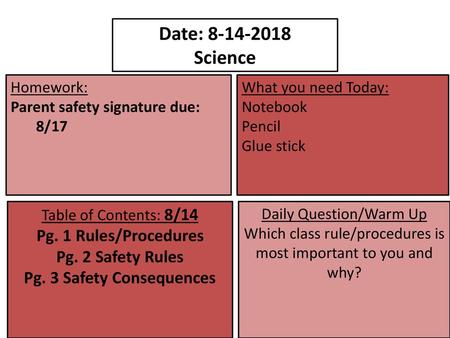 Date: Science Pg. 1 Rules/Procedures Pg. 2 Safety Rules