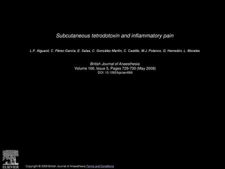 Subcutaneous tetrodotoxin and inflammatory pain