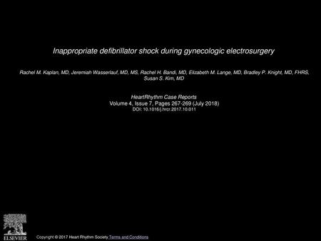 Inappropriate defibrillator shock during gynecologic electrosurgery