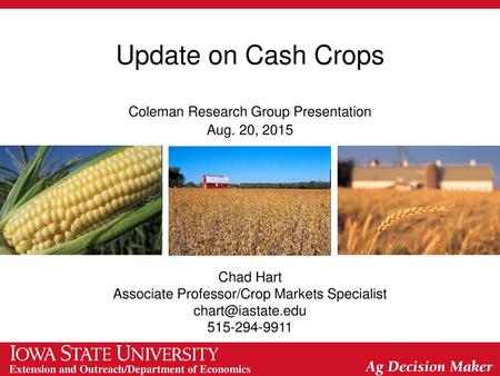 Update on Cash Crops Coleman Research Group Presentation Aug. 20, 2015