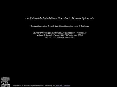 Lentivirus-Mediated Gene Transfer to Human Epidermis
