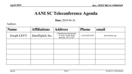 AANI SC Teleconference Agenda