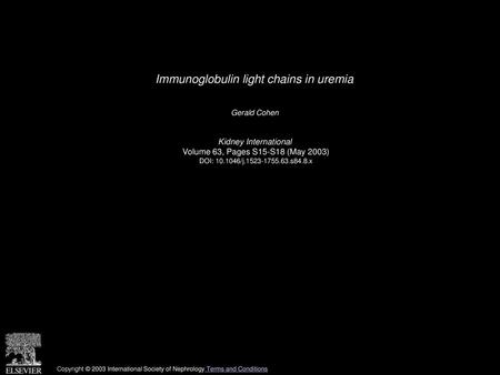 Immunoglobulin light chains in uremia