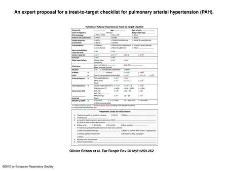 An expert proposal for a treat-to-target checklist for pulmonary arterial hypertension (PAH). An expert proposal for a treat-to-target checklist for pulmonary.