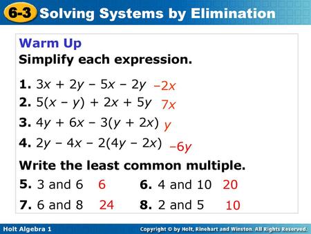 Warm Up Simplify Each Expression 1 3x 2y 5x 2y Ppt Video Online Download