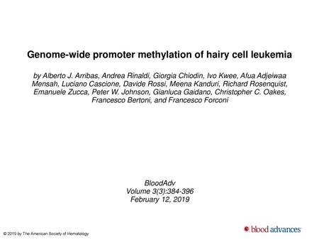 Genome-wide promoter methylation of hairy cell leukemia