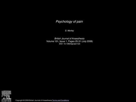 Psychology of pain British Journal of Anaesthesia