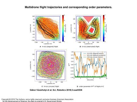 Multidrone flight trajectories and corresponding order parameters.