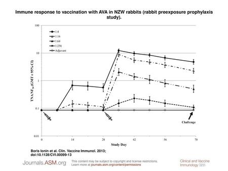 Immune response to vaccination with AVA in NZW rabbits (rabbit preexposure prophylaxis study). Immune response to vaccination with AVA in NZW rabbits (rabbit.
