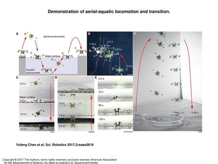 Demonstration of aerial-aquatic locomotion and transition.