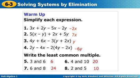 Warm Up Simplify Each Expression 1 3x 2y 5x 2y Ppt Video Online Download