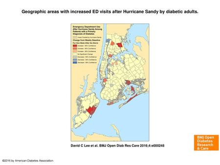Geographic areas with increased ED visits after Hurricane Sandy by diabetic adults. Geographic areas with increased ED visits after Hurricane Sandy by.