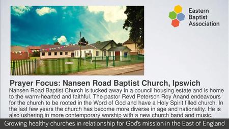 Prayer Focus: Nansen Road Baptist Church, Ipswich