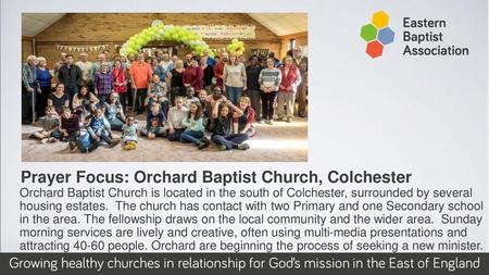 Prayer Focus: Orchard Baptist Church, Colchester