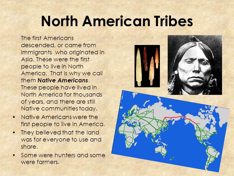 North American Tribes The first Americans descended, or came from  immigrants who originated in Asia. These were the first people to live in  North America. - ppt download