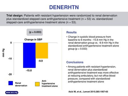 DENERHTN Trial design: Patients with resistant hypertension were randomized to renal denervation plus standardized stepped-care antihypertensive treatment.