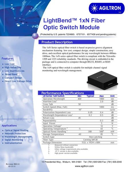 LightBend™ 1xN Fiber Optic Switch Module