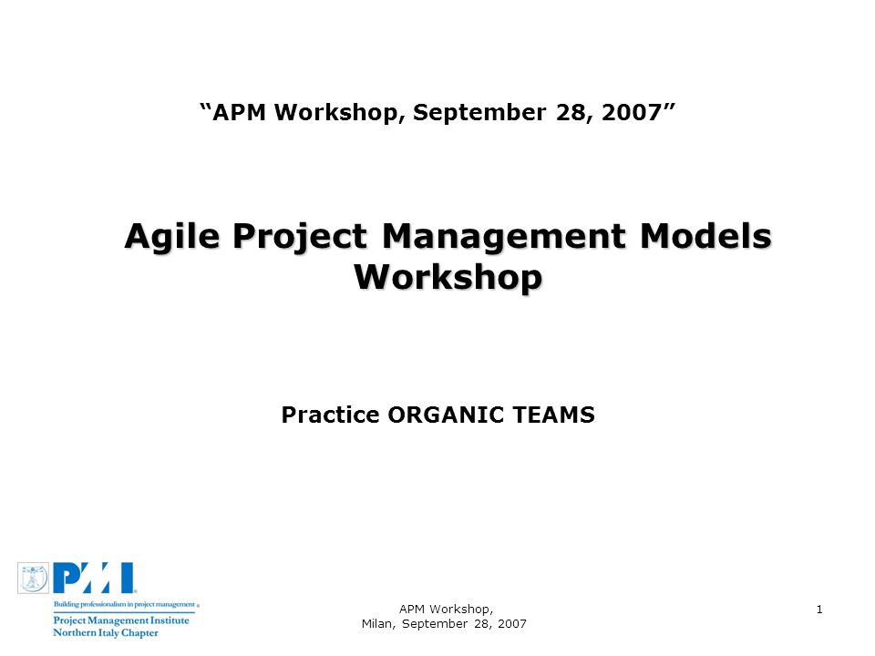 APM Workshop Milan September 28 APM Workshop September 28