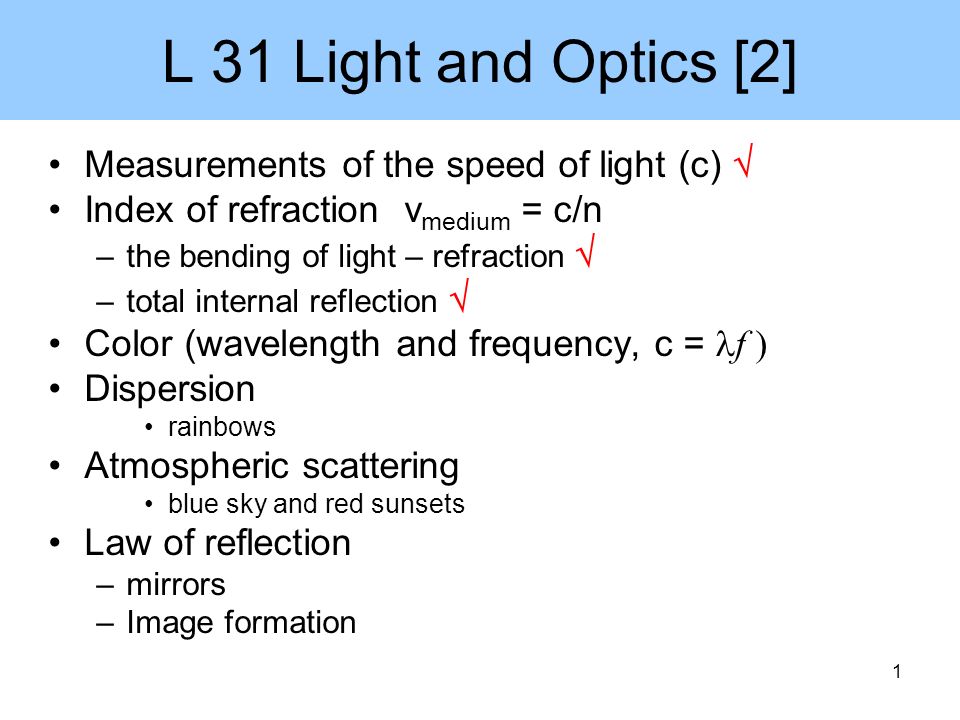 L 31 Light And Optics 2 Measurements Of The Speed Of Light C Ppt Video Online Download