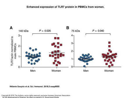 Enhanced expression of TLR7 protein in PBMCs from women.