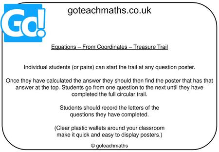 Equations – From Coordinates – Treasure Trail