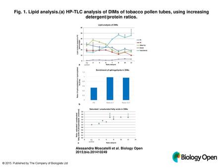 Fig. 1. Lipid analysis.(a) HP-TLC analysis of DIMs of tobacco pollen tubes, using increasing detergent/protein ratios. Lipid analysis.(a) HP-TLC analysis.