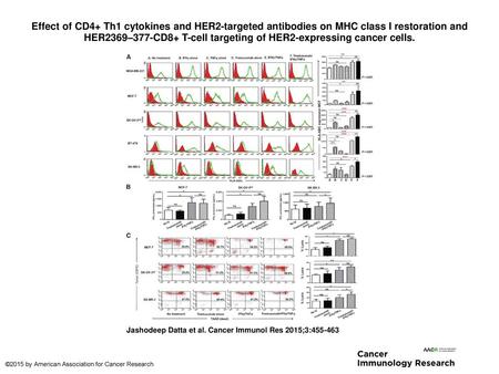 Effect of CD4+ Th1 cytokines and HER2-targeted antibodies on MHC class I restoration and HER2369–377-CD8+ T-cell targeting of HER2-expressing cancer cells.