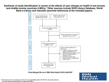 Synthesis of study identification in review of the effects of user charges on health in low-income and middle-income countries (LMICs). *Other sources.