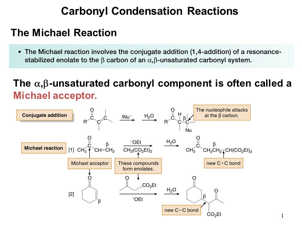 1 The Michael Reaction The ,  -unsaturated carbonyl component is often  called a Michael acceptor. Carbonyl Condensation Reactions. - ppt download