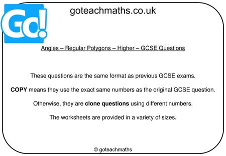Angles – Regular Polygons – Higher – GCSE Questions