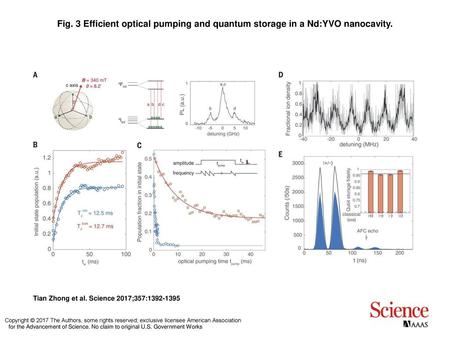 Efficient optical pumping and quantum storage in a Nd:YVO nanocavity
