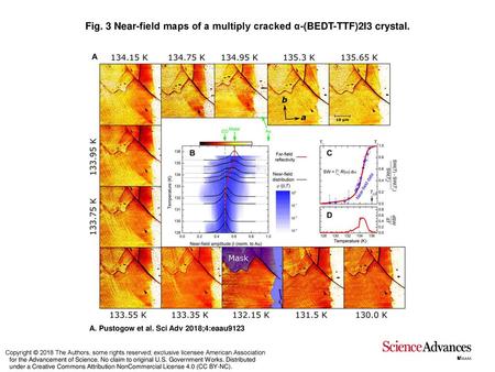 Fig. 3 Near-field maps of a multiply cracked α-(BEDT-TTF)2I3 crystal.