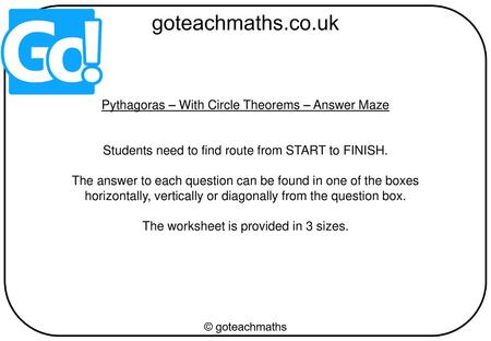 Pythagoras – With Circle Theorems – Answer Maze