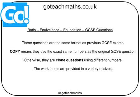 Ratio – Equivalence – Foundation – GCSE Questions