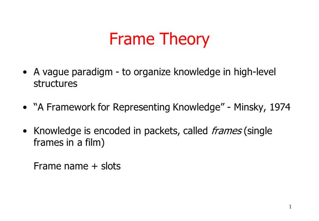 1 Frame Theory A vague paradigm - to organize knowledge in high-level  structures “A Framework for Representing Knowledge” - Minsky, 1974 Knowledge  is encoded. - ppt download