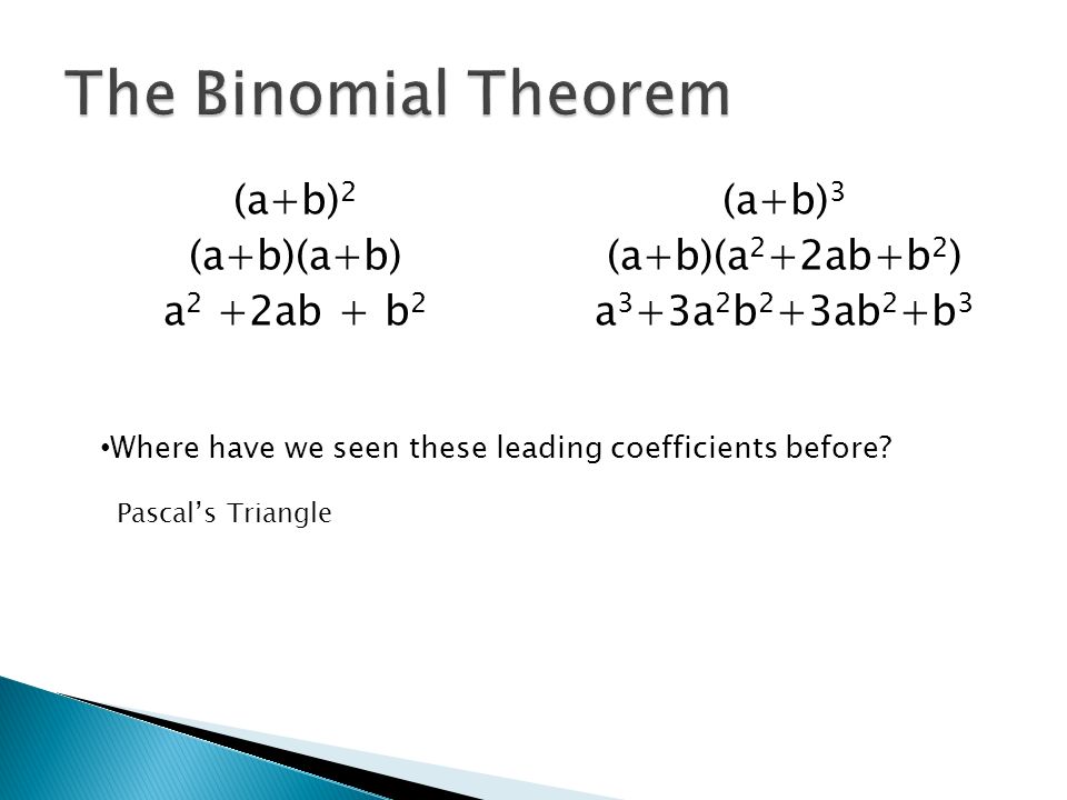 The Binomial Theorem A B 2 A B A B 2ab B2 Ppt Video Online Download The Binomial Theorem A B 2 A B A B 2ab B2 Ppt Video Online Download