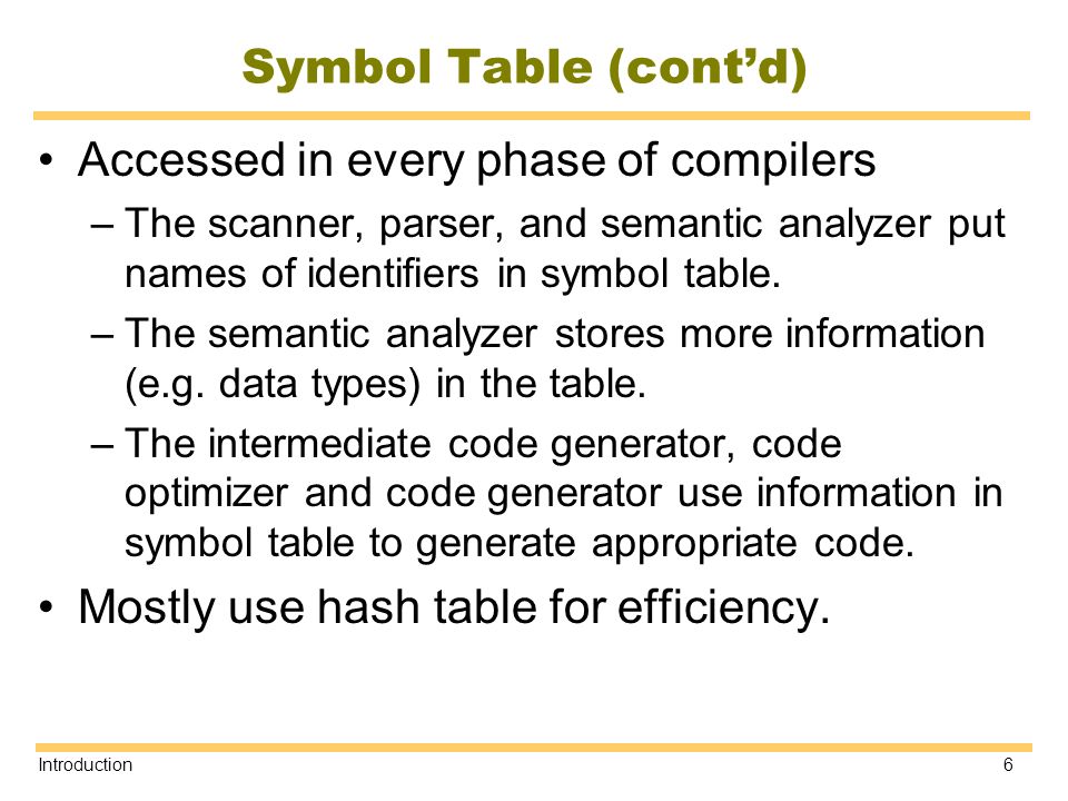 Accessed in every phase of compilers