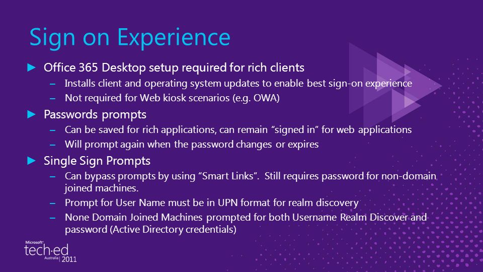 Sign on Experience Office 365 Desktop setup required for rich clients
