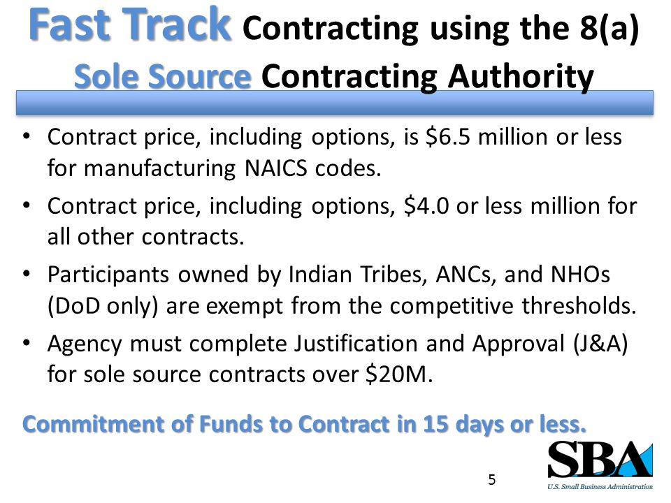 Fast Track Contracting using the 8(a) Sole Source Contracting Authority