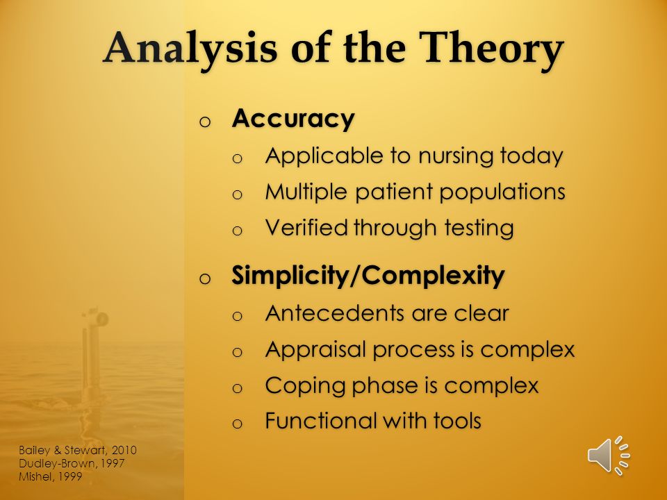 Analysis of the Theory Accuracy Simplicity/Complexity
