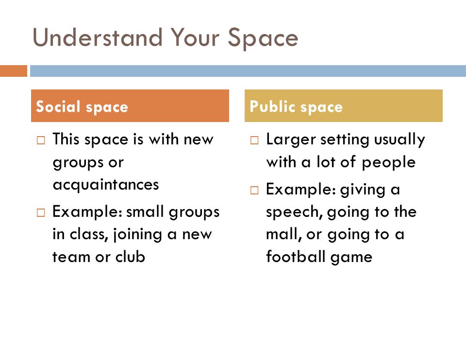 Understand Your Space This space is with new groups or acquaintances