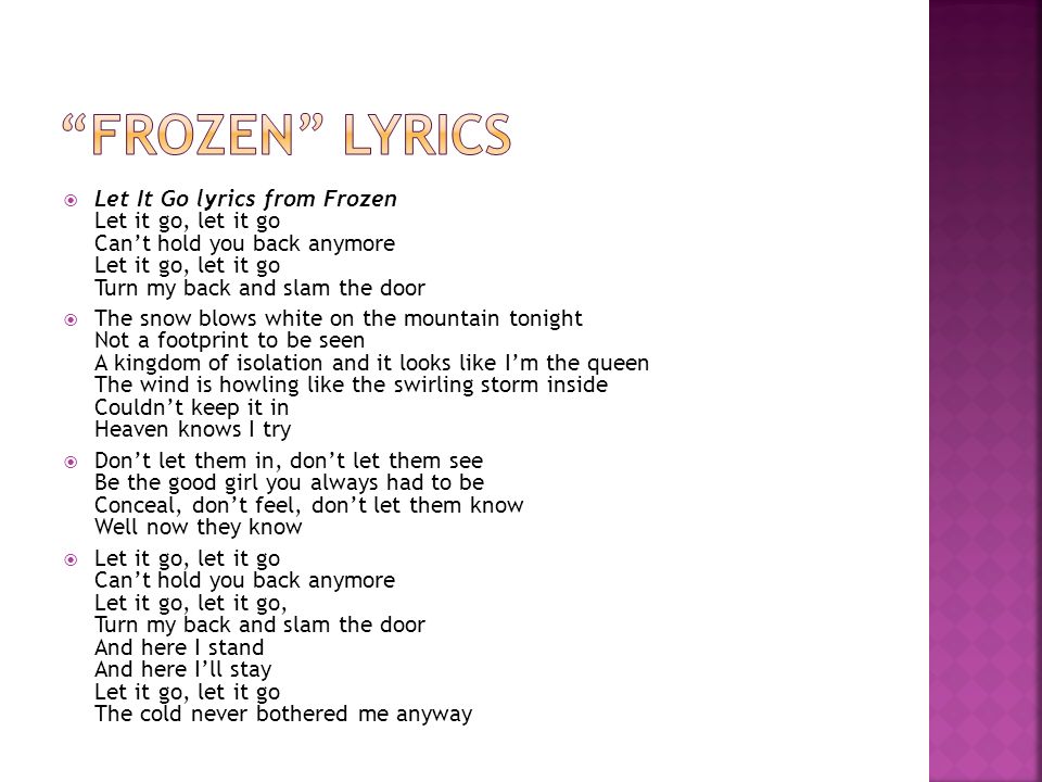 Frozen lyrics Let It Go lyrics from Frozen Let it go