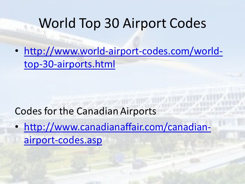 World Top 30 Airport Codes