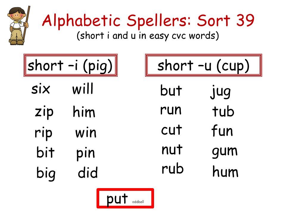 Alphabetic Spellers Sort 39 Short I And U In Easy Cvc Words
