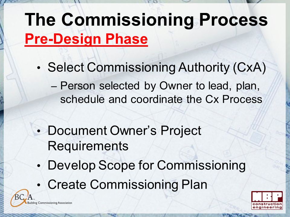What are the four major phases of a commissioning process?